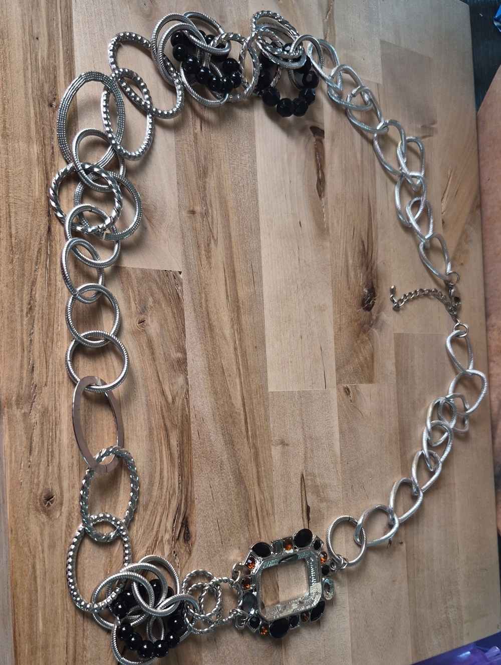 Silver-Tone Waist Chain with Black Accent Beads